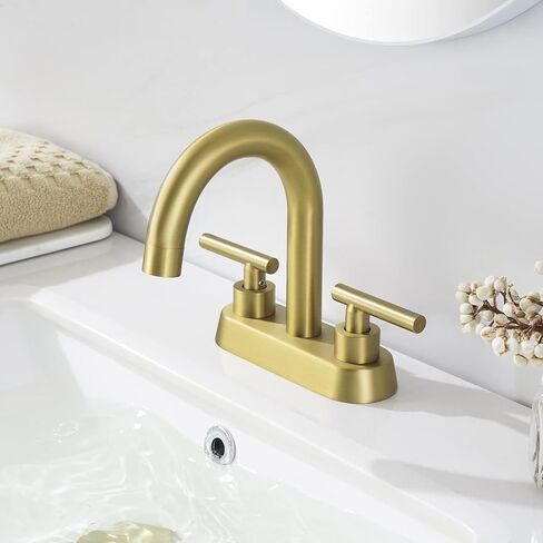 KES Brushed Gold Bathroom Faucet Modern 4 Inches Centerset Vanity Faucet Brass Construction Brushed Gold Finish, Sink Drain Not Included, L4117LFF12-BZ in Saudi Arabia