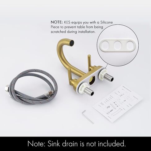 KES Brushed Gold Bathroom Faucet Modern 4 Inches Centerset Vanity Faucet Brass Construction Brushed Gold Finish, Sink Drain Not Included, L4117LFF12-BZ in Saudi Arabia