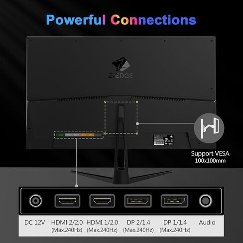 شاشة ألعاب Z-Edge منحنية مقاس 27 بوصة 16:9 2560x1440 165/144 هرتز 1 مللي ثانية شاشة ألعاب LED بدون إطار، UG27Q AMD Freesync Premium Display Port HDMI مكبرات صوت مدمجة in Kuwait