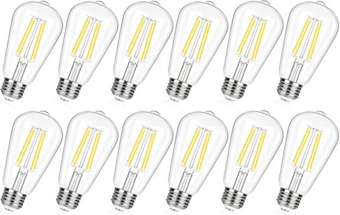 TOBUSA Vintage LED Edison Bulbs 6W, 900lm Super Bright LED Bulbs, 60W Equivalent Light Bulbs, ST58 Antique LED Filament Bulbs, 2700K Warm White, E26 Base Non-Dimmable Bulbs for Home, Office, 12-Pack in Kuwait