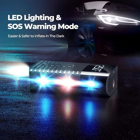 منفاخ الإطارات ضاغط هواء محمول، مضخة هواء للسيارة مع ضغط رقمي LED، ضاغط هواء كهربائي أسرع 2X منفاخ إطارات لاسلكي 150 رطل لكل بوصة مناسبة للسيارات والدراجات والكرات والدراجات النارية in Saudi Arabia