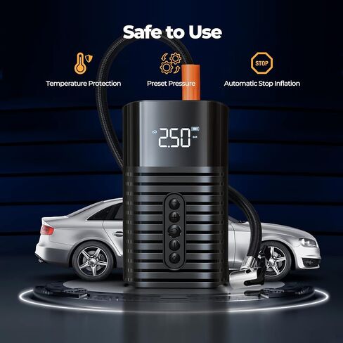 منفاخ الإطارات ضاغط هواء محمول، مضخة هواء للسيارة مع ضغط رقمي LED، ضاغط هواء كهربائي أسرع 2X منفاخ إطارات لاسلكي 150 رطل لكل بوصة مناسبة للسيارات والدراجات والكرات والدراجات النارية in Saudi Arabia