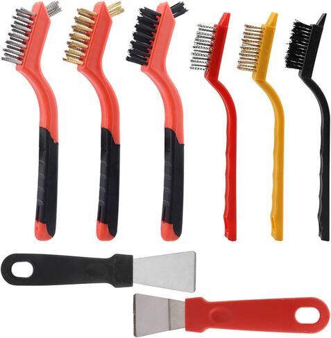 Wire Brush, Small Wire Brush, 8 Pcs Kitchen Wire Brush Set Cleaning Tool with Scraper Dirt Removal, Wire Brushes for Cleaning Welding Slag Paint Rust(Red) in Saudi Arabia