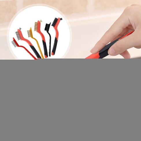 Wire Brush, Small Wire Brush, 8 Pcs Kitchen Wire Brush Set Cleaning Tool with Scraper Dirt Removal, Wire Brushes for Cleaning Welding Slag Paint Rust(Red) in Saudi Arabia