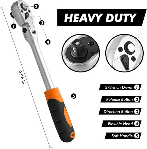 Dual 3/8 and 1/4 Drive Flex Head Ratchet, 72-Tooth 3/8 Ratchet Flex-Head Wrench with Quick-release and Reversible Switch (3/8 and 1/4 Flex-Head) in Saudi Arabia