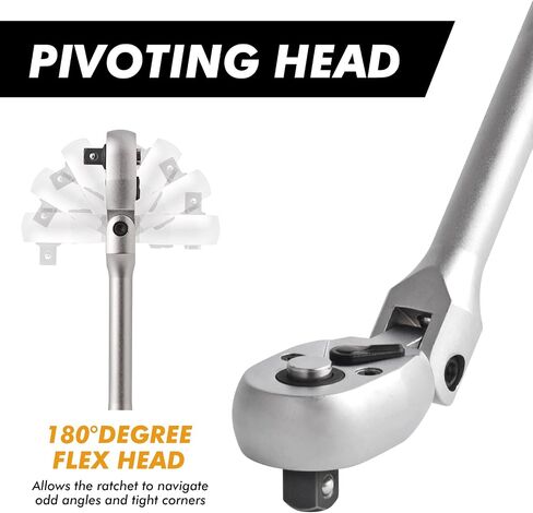 Dual 3/8 and 1/4 Drive Flex Head Ratchet, 72-Tooth 3/8 Ratchet Flex-Head Wrench with Quick-release and Reversible Switch (3/8 and 1/4 Flex-Head) in Saudi Arabia