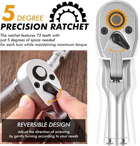 Dual 3/8 and 1/4 Drive Flex Head Ratchet, 72-Tooth 3/8 Ratchet Flex-Head Wrench with Quick-release and Reversible Switch (3/8 and 1/4 Flex-Head) in Saudi Arabia
