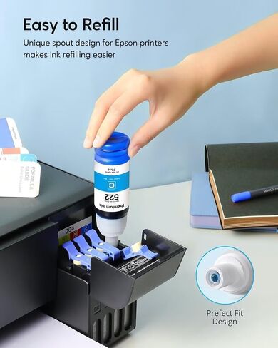 522 Refill Ink Bottle Replacement for Epson 522 Ink Refill Bottles (Not Sublimation Ink) , 1 Black 140 mL, 1 Cyan 80 mL, 1 Magenta 80 mL,1 Yellow 80 mL, 4 Bottles in Saudi Arabia