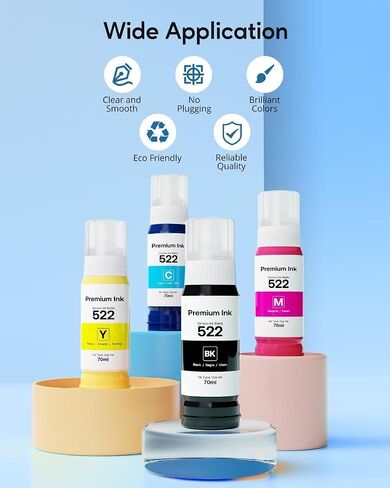 522 Refill Ink Bottle Replacement for Epson 522 Ink Refill Bottles (Not Sublimation Ink) , 1 Black 140 mL, 1 Cyan 80 mL, 1 Magenta 80 mL,1 Yellow 80 mL, 4 Bottles in Saudi Arabia