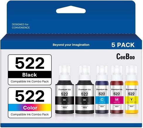 522 Refill Ink Bottle Replacement for Epson 522 Ink Refill Bottles (Not Sublimation Ink) , 1 Black 140 mL, 1 Cyan 80 mL, 1 Magenta 80 mL,1 Yellow 80 mL, 4 Bottles in Saudi Arabia