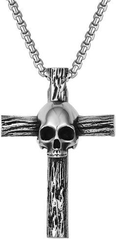 Mens Cross Skull Necklace Stainless Steel Vintage Punk Cross Pendant Necklaces for Men Halloween Memento Skull Jewelry Gift in Saudi Arabia