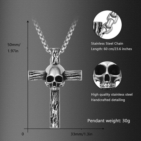 Mens Cross Skull Necklace Stainless Steel Vintage Punk Cross Pendant Necklaces for Men Halloween Memento Skull Jewelry Gift in Saudi Arabia