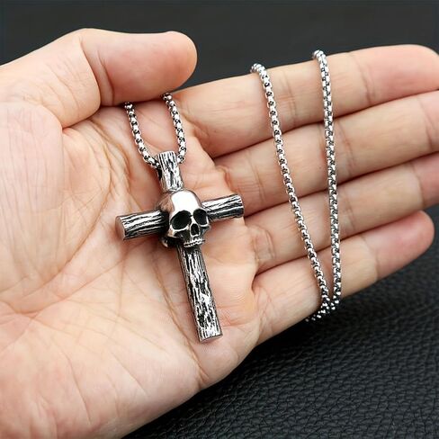 Mens Cross Skull Necklace Stainless Steel Vintage Punk Cross Pendant Necklaces for Men Halloween Memento Skull Jewelry Gift in Saudi Arabia