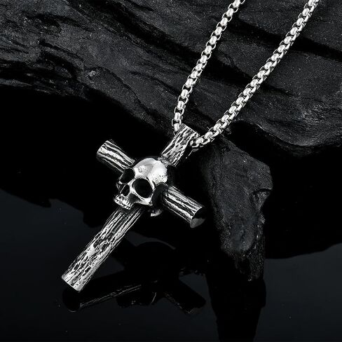 Mens Cross Skull Necklace Stainless Steel Vintage Punk Cross Pendant Necklaces for Men Halloween Memento Skull Jewelry Gift in Saudi Arabia