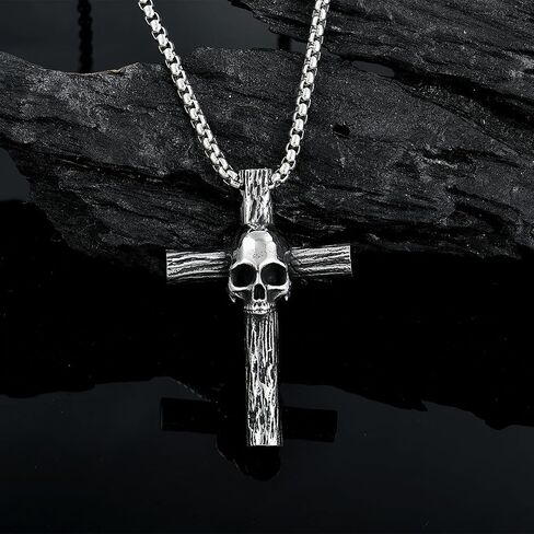Mens Cross Skull Necklace Stainless Steel Vintage Punk Cross Pendant Necklaces for Men Halloween Memento Skull Jewelry Gift in Saudi Arabia