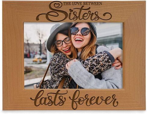KATE POSH The Love between Sisters Lasts Forever Engraved Natural Wood Picture Frame. Best Friends, Maid of Honor, Matron of Honor, Bridesmaids Gifts. (4x6-Horizontal) in Saudi Arabia