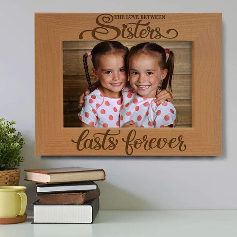 KATE POSH The Love between Sisters Lasts Forever Engraved Natural Wood Picture Frame. Best Friends, Maid of Honor, Matron of Honor, Bridesmaids Gifts. (4x6-Horizontal) in Saudi Arabia