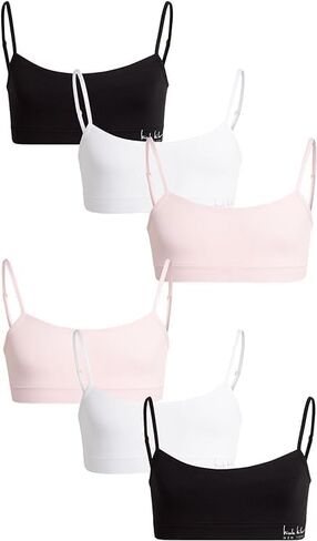 Nicole Miller Girls' Training Bra - 3 Pack/6 Pack Seamless Long Line Cami Bralette - Breathable Sports Bra for Girls (S-XL), Size X-Large, Light Pink/Ice White/Black- 3pk in Saudi Arabia