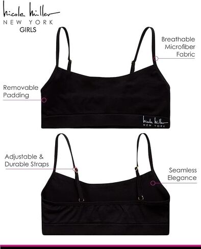 Nicole Miller Girls' Training Bra - 3 Pack/6 Pack Seamless Long Line Cami Bralette - Breathable Sports Bra for Girls (S-XL), Size X-Large, Light Pink/Ice White/Black- 3pk in Saudi Arabia