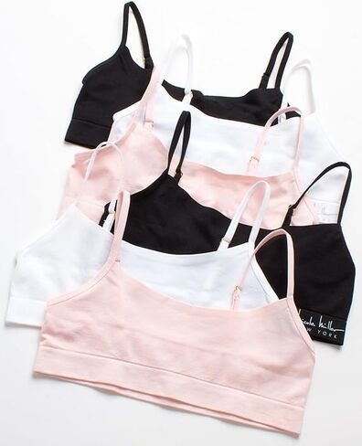 Nicole Miller Girls' Training Bra - 3 Pack/6 Pack Seamless Long Line Cami Bralette - Breathable Sports Bra for Girls (S-XL), Size X-Large, Light Pink/Ice White/Black- 3pk in Saudi Arabia