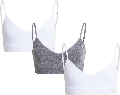 Nicole Miller Girls' Training Bra - 3 Pack/6 Pack Seamless Long Line Cami Bralette - Breathable Sports Bra for Girls (S-XL), Size X-Large, Light Pink/Ice White/Black- 3pk in Saudi Arabia