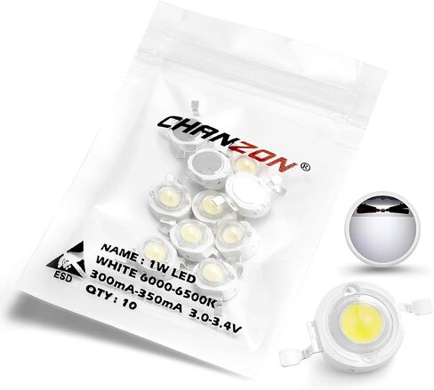 CHANZON 10 قطع عالية الطاقة LED رقاقة 1W أبيض 6000K - 6500K (300mA - 350mA / DC 3V - 3.4V / 1 Watt) كثافة فائقة السطوع SMD COB مكونات باعث الضوء ديود 1 وات لمبة مصباح إضاءة ذاتية الصنع in Saudi Arabia