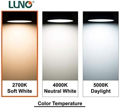 لمبة LUNO A19 LED قابلة لتعديل الضوء، 5.5 وات (ما يعادل 40 وات)، 450 لومن، 2700 كلفن (أبيض ناعم)، قاعدة متوسطة (E26)، UL & ENERGY STAR (4 عبوات) in Kuwait