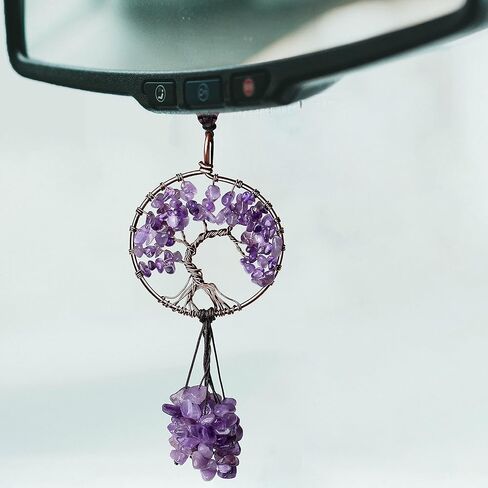 DUQGUHO اكسسوارات السيارات الوردية روز كوارتز كريستال مرآة الرؤية الخلفية ملحقات معلقة كريستال سيارة معلقة حلية شكل قلب هيبي بوهو اكسسوارات السيارات زخارف روحية للنساء in Kuwait