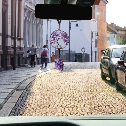 DUQGUHO اكسسوارات السيارات الوردية روز كوارتز كريستال مرآة الرؤية الخلفية ملحقات معلقة كريستال سيارة معلقة حلية شكل قلب هيبي بوهو اكسسوارات السيارات زخارف روحية للنساء in Kuwait