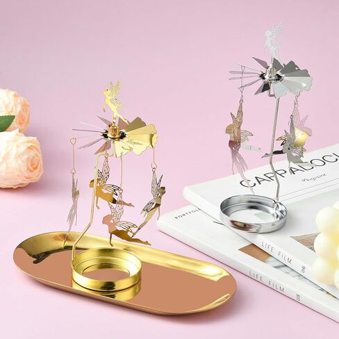 DanLingJewelry 2 قطعة حامل مصباح الشاي الدوار ديكور معدني دوار من الفولاذ المقاوم للصدأ حامل شمعة دوار لديكور المنزل والزفاف in Kuwait