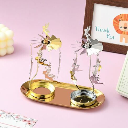 DanLingJewelry 2 قطعة حامل مصباح الشاي الدوار ديكور معدني دوار من الفولاذ المقاوم للصدأ حامل شمعة دوار لديكور المنزل والزفاف in Kuwait