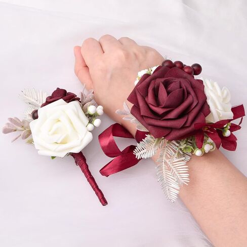 Light Purple Wrist Corsage and Boutonniere Set, 1 Set Foam Rose Hand Flower for Prom Artificial Wedding Wrist Corsage for Wedding Party Prom in Saudi Arabia