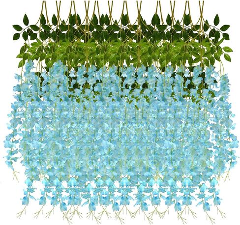 12 Pack 3.6 Feet Artificial Fake Wisteria Vine Ratta Hanging Garland Silk Flowers String Party Home Wedding Decor, (Champagne) in Saudi Arabia
