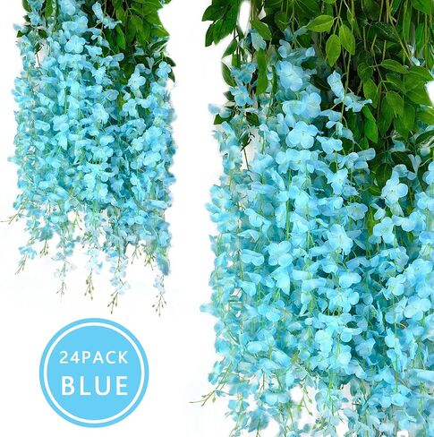 12 Pack 3.6 Feet Artificial Fake Wisteria Vine Ratta Hanging Garland Silk Flowers String Party Home Wedding Decor, (Champagne) in Saudi Arabia