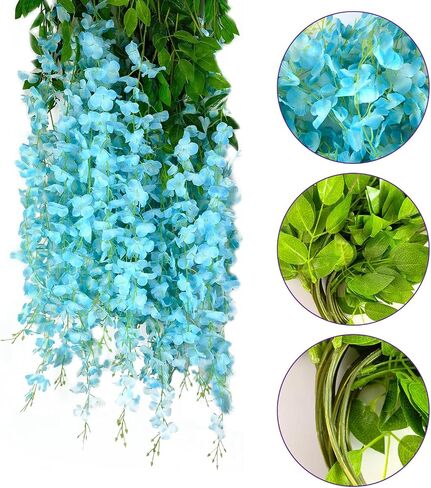 12 Pack 3.6 Feet Artificial Fake Wisteria Vine Ratta Hanging Garland Silk Flowers String Party Home Wedding Decor, (Champagne) in Saudi Arabia