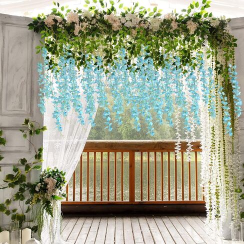 12 Pack 3.6 Feet Artificial Fake Wisteria Vine Ratta Hanging Garland Silk Flowers String Party Home Wedding Decor, (Champagne) in Saudi Arabia