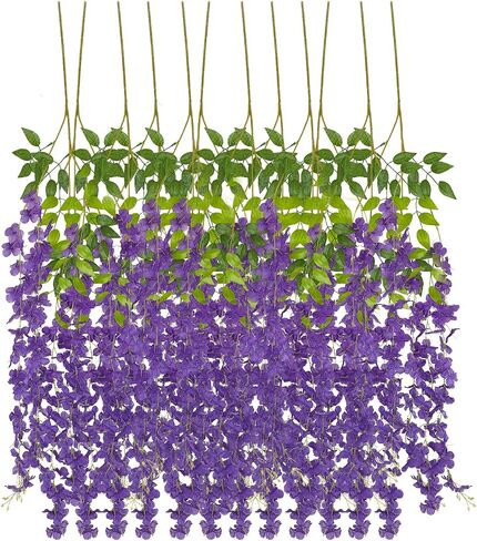 12 Pack 3.6 Feet Artificial Fake Wisteria Vine Ratta Hanging Garland Silk Flowers String Party Home Wedding Decor, (Champagne) in Saudi Arabia