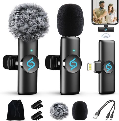 2 Packs Wireless Lavalier Microphone for iPhone 15/iPad/Android/Phone/PC/Laptop, Plug-Play Mini Mic with Noise Reduction, Lapel USB C Microphone for Video Recording, Interview, Vlogging in Saudi Arabia
