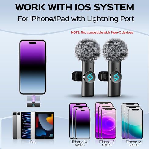 2 Packs Wireless Lavalier Microphone for iPhone 15/iPad/Android/Phone/PC/Laptop, Plug-Play Mini Mic with Noise Reduction, Lapel USB C Microphone for Video Recording, Interview, Vlogging in Saudi Arabia