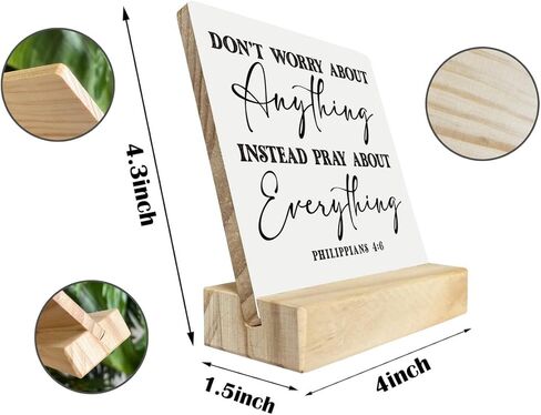 لوحة مسيحية، لوحات هدية مع حامل خشبي، فن طاولة ريفي للمزرعة، علامة خشبية ملهمة، هدية تشجيع، فيلبي 4: 6 - لا تقلق بشأن أي شيء بدلاً من الصلاة بشأن كل شيء in Kuwait