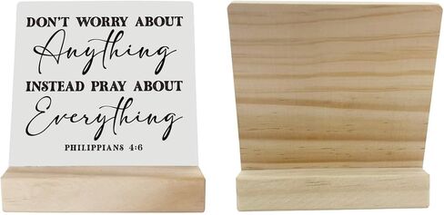 لوحة مسيحية، لوحات هدية مع حامل خشبي، فن طاولة ريفي للمزرعة، علامة خشبية ملهمة، هدية تشجيع، فيلبي 4: 6 - لا تقلق بشأن أي شيء بدلاً من الصلاة بشأن كل شيء in Kuwait