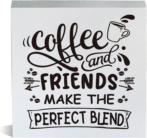 قهوة المزرعة والأصدقاء يصنعون مزيجًا مثاليًا من علامة الصندوق الخشبي على الطراز الريفي من خشب القهوة كتلة منضدية لافتة مكتب ديكور لرف المطبخ المنزلي 5 × 5 بوصات in Kuwait