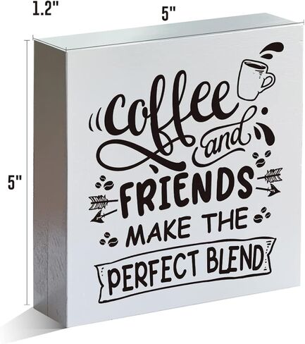 قهوة المزرعة والأصدقاء يصنعون مزيجًا مثاليًا من علامة الصندوق الخشبي على الطراز الريفي من خشب القهوة كتلة منضدية لافتة مكتب ديكور لرف المطبخ المنزلي 5 × 5 بوصات in Kuwait