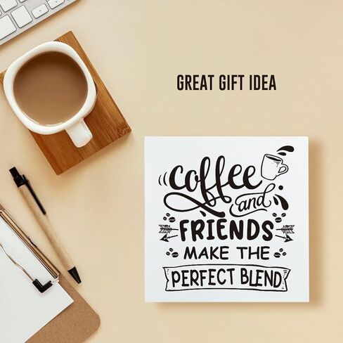 قهوة المزرعة والأصدقاء يصنعون مزيجًا مثاليًا من علامة الصندوق الخشبي على الطراز الريفي من خشب القهوة كتلة منضدية لافتة مكتب ديكور لرف المطبخ المنزلي 5 × 5 بوصات in Kuwait