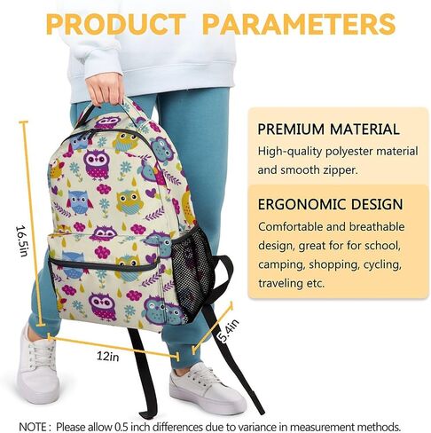 Owl School Backpack for Girls - 16 Inch Yellow Backpacks for Kids 6-12 Years - Durable Cartoon Bookbag for Travel in Saudi Arabia