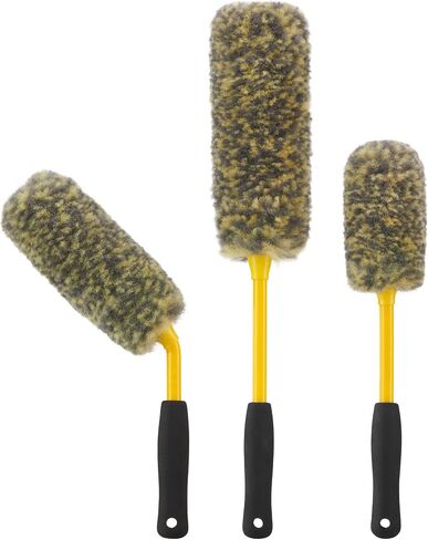 Car Wheel Tire Rim Woolies Brush Kit for Car Detailing Cleaning, Ultimate Car Wheel Wash Soft Auto Multifunctional Brushes Tools 3PCS(Yellow) in Saudi Arabia