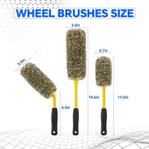Car Wheel Tire Rim Woolies Brush Kit for Car Detailing Cleaning, Ultimate Car Wheel Wash Soft Auto Multifunctional Brushes Tools 3PCS(Yellow) in Saudi Arabia