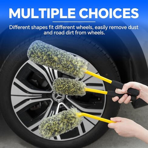 Car Wheel Tire Rim Woolies Brush Kit for Car Detailing Cleaning, Ultimate Car Wheel Wash Soft Auto Multifunctional Brushes Tools 3PCS(Yellow) in Saudi Arabia