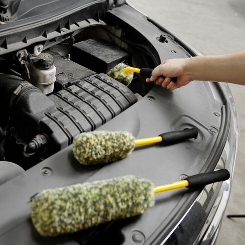 Car Wheel Tire Rim Woolies Brush Kit for Car Detailing Cleaning, Ultimate Car Wheel Wash Soft Auto Multifunctional Brushes Tools 3PCS(Yellow) in Saudi Arabia