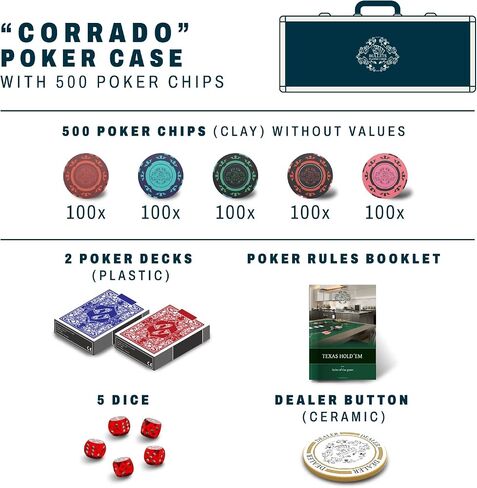 Bullets Playing Cards - Poker case with 300 clay poker chips Corrado without values in Saudi Arabia
